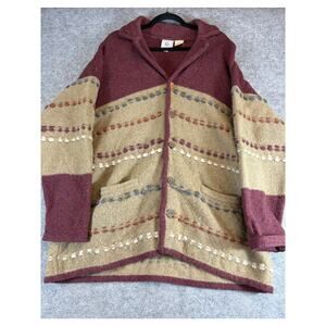 Assets London Colorblock Textured Knit Wool Cardigan Womens Large Red Khaki